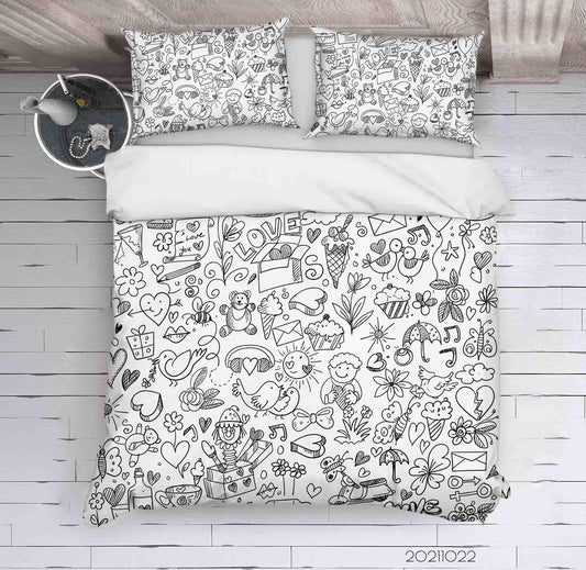 3D Cartoon Illustration Doodle Quilt Cover Set Bedding Set Duvet Cover Pillowcases 58