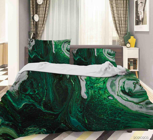 3D Abstract Green Marble Texture Quilt Cover Set Bedding Set Duvet Cover Pillowcases 60