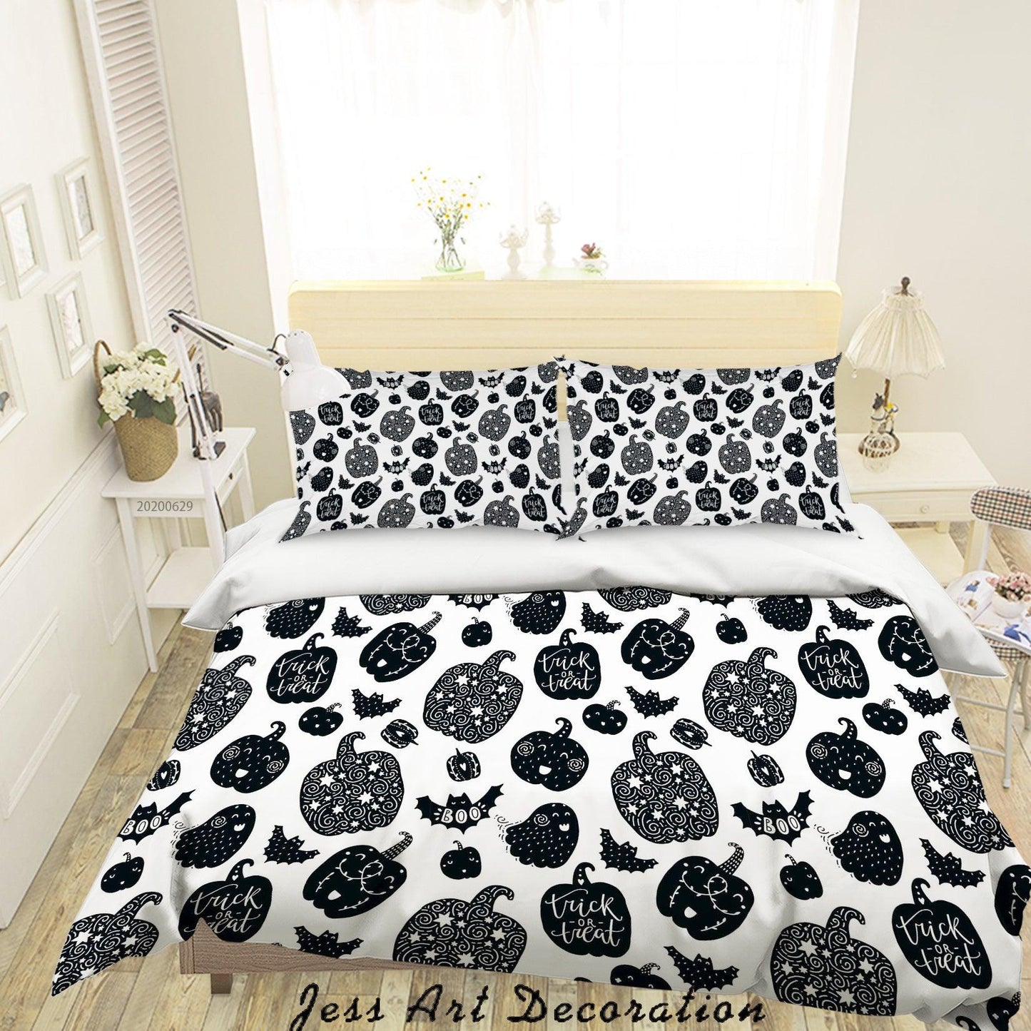 3D Black White Halloween Party Quilt Cover Set Bedding Set Duvet Cover Pillowcases SF40