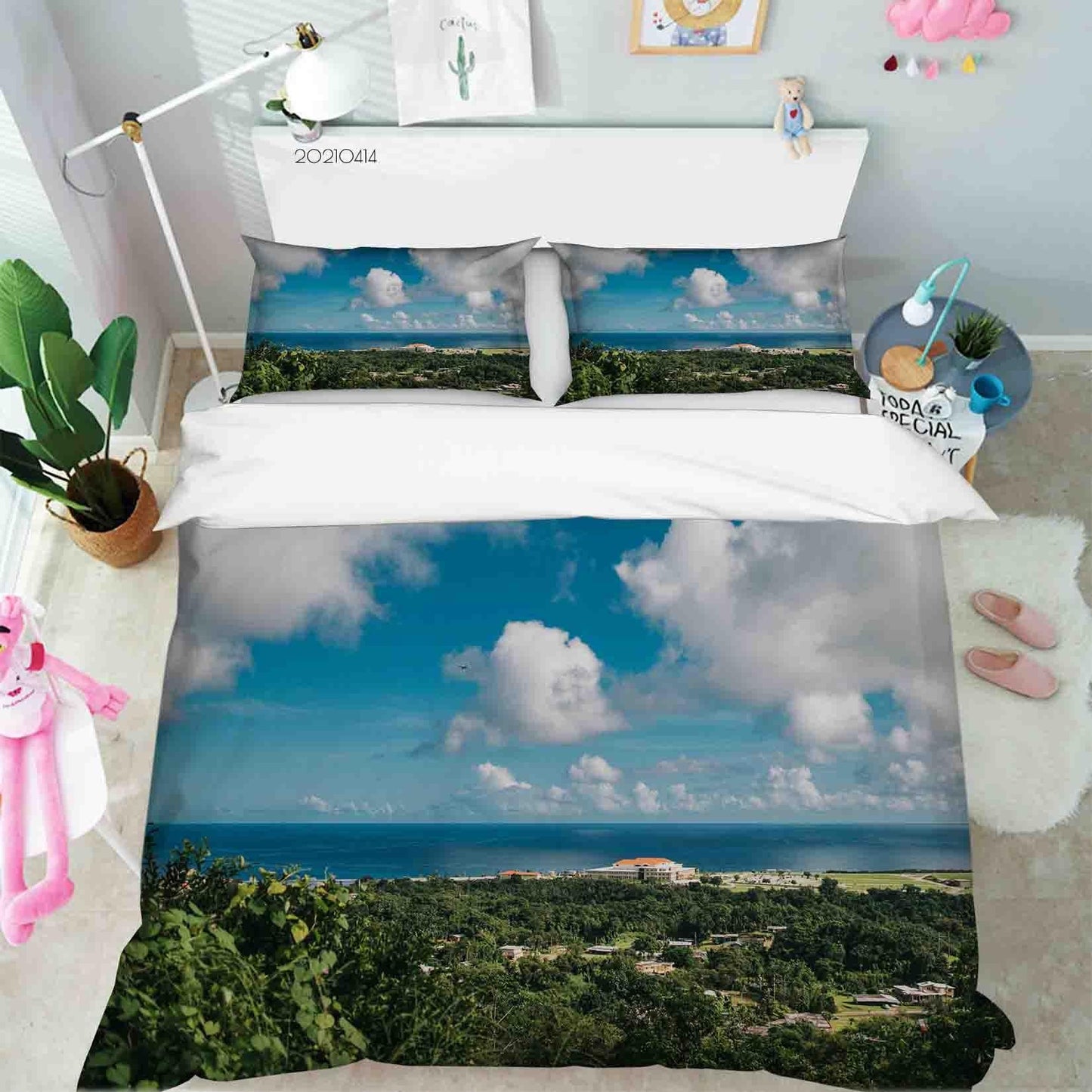 3D Blue Sky White Cloud Sea Landscape Quilt Cover Set Bedding Set Duvet Cover Pillowcases LQH 92