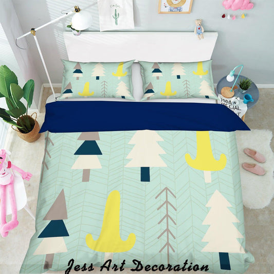 3D Cartoon Pine Pattern Green Background Quilt Cover Set Bedding Set Pillowcases  118