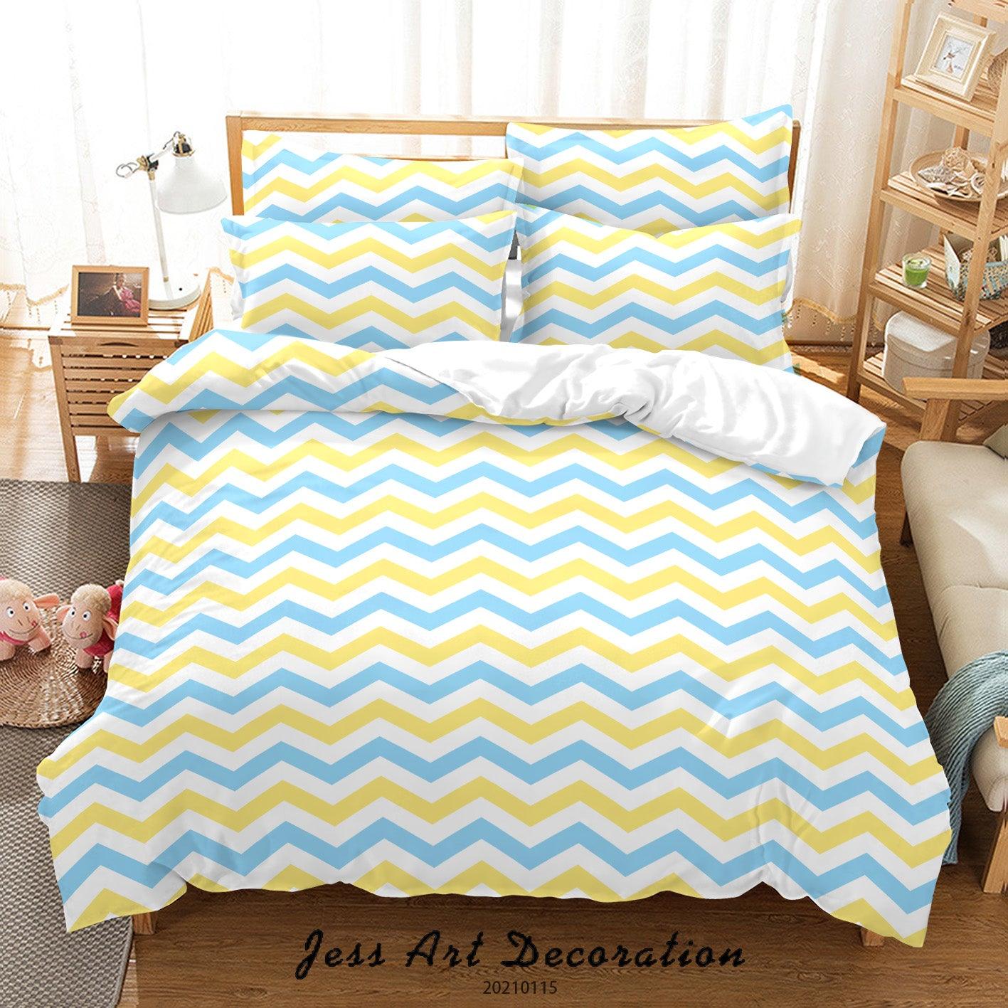 3D Blue Yellow Geometric Zigzag Quilt Cover Set Bedding Set Duvet Cover Pillowcases 22