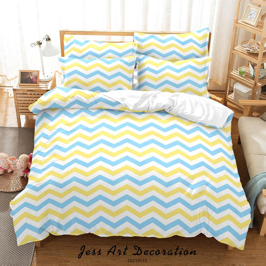 3D Blue Yellow Geometric Zigzag Quilt Cover Set Bedding Set Duvet Cover Pillowcases 22