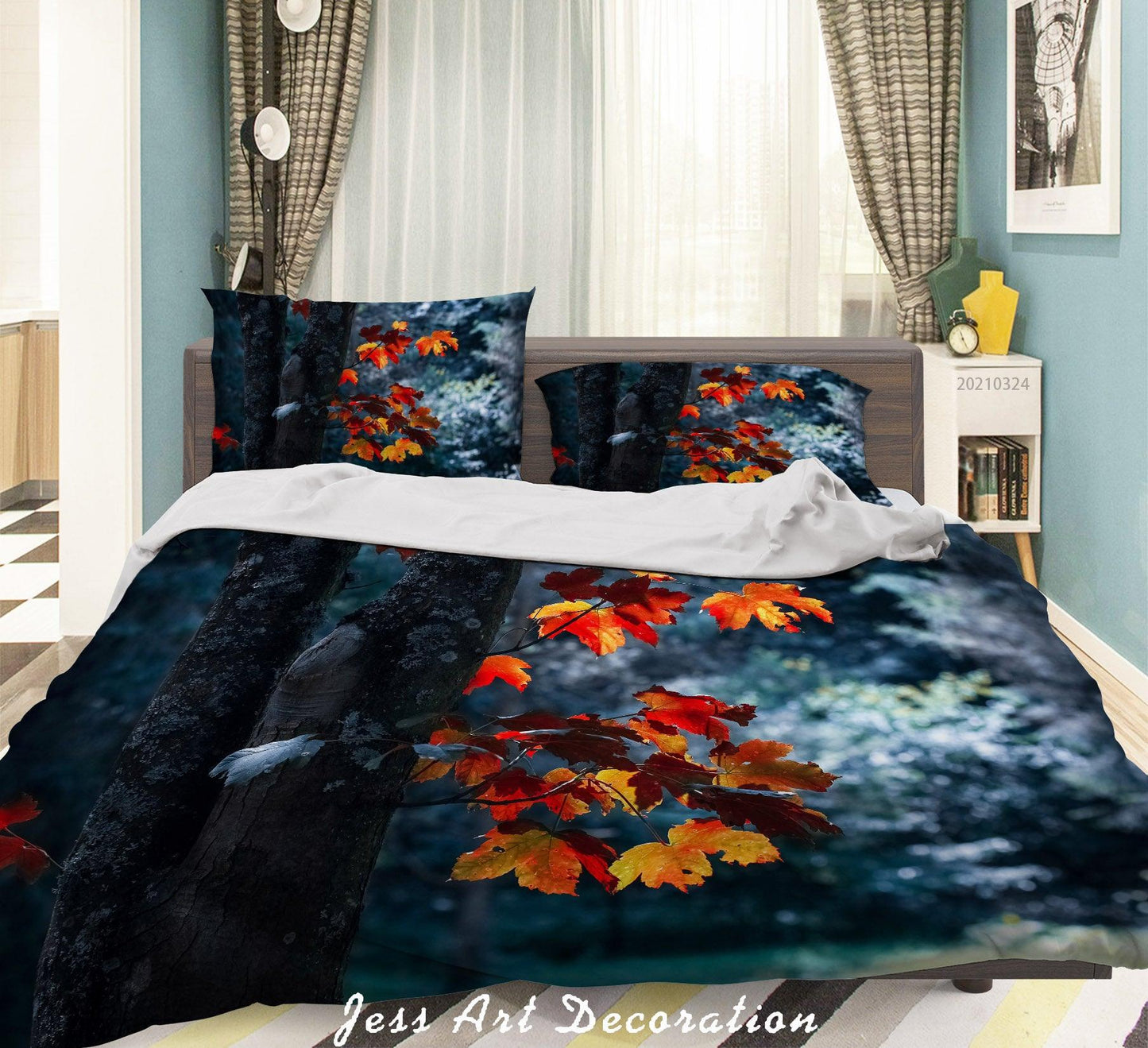 3D Autumn Forest Maple Leaf Quilt Cover Set Bedding Set Duvet Cover Pillowcases 178 LQH