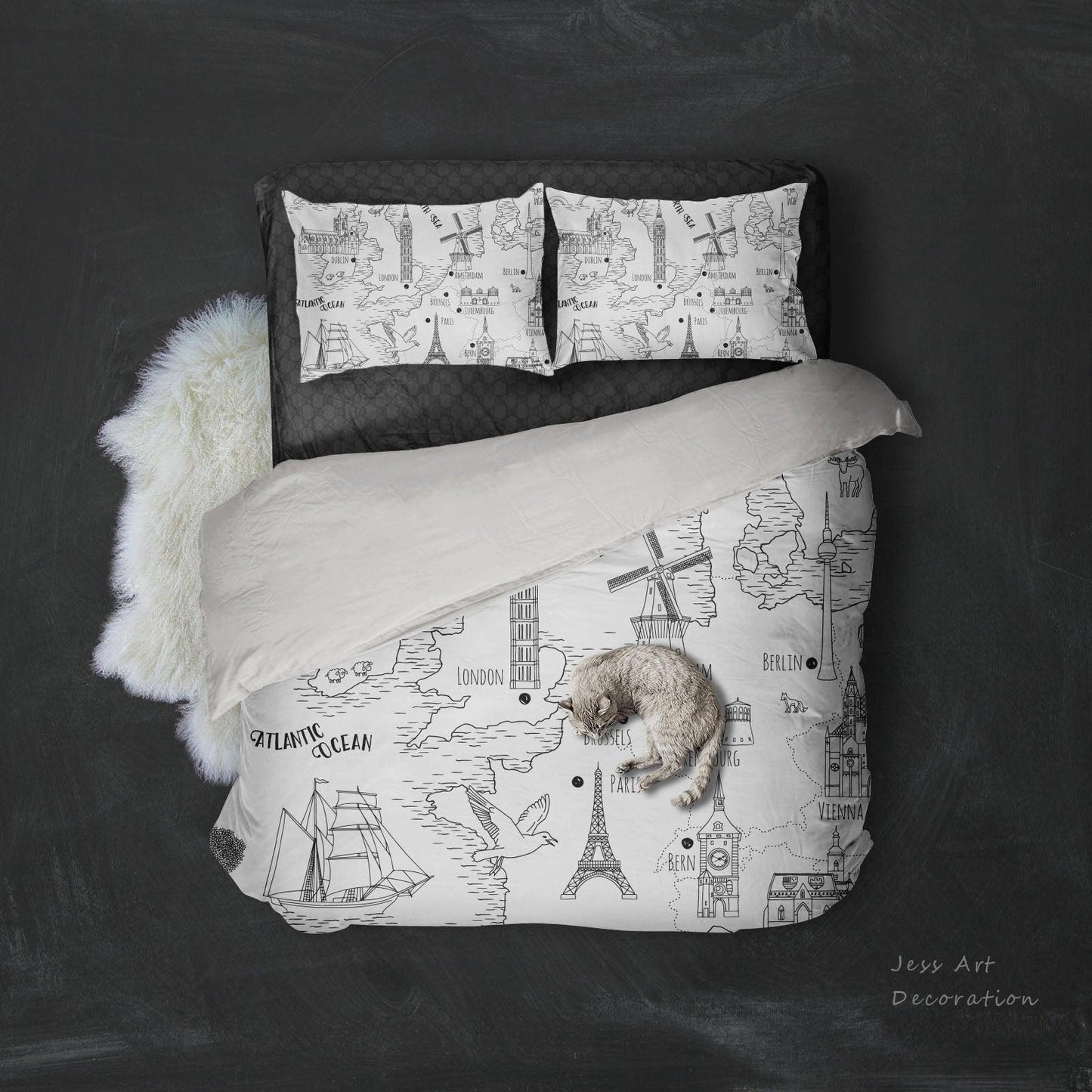 3D Black Stick Figure Boat Tower Quilt Cover Set Bedding Set Pillowcases 145