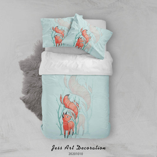 3D Cartoon Cute Fox Forest Quilt Cover Set Bedding Set Duvet Cover Pillowcases WJ 9572