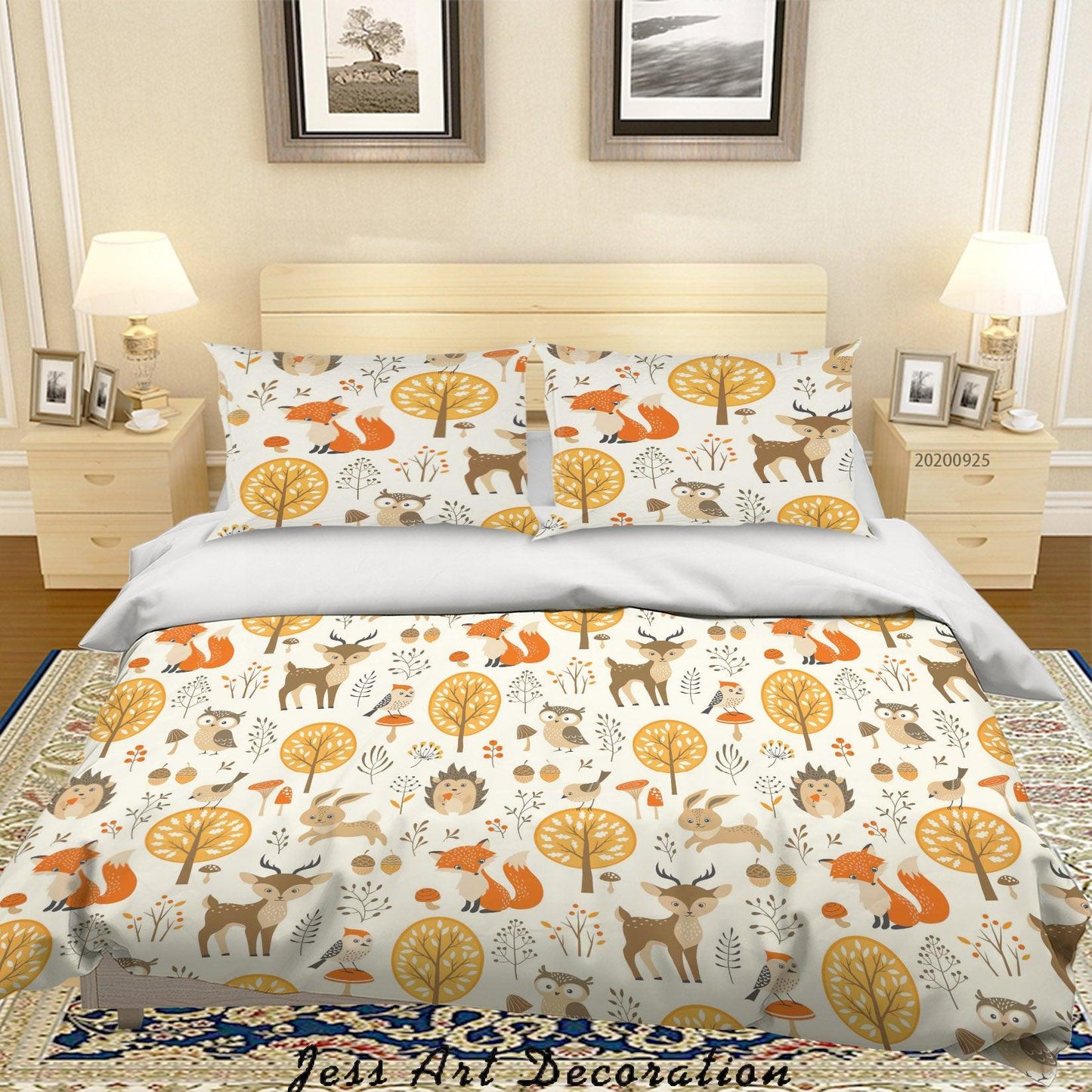 3D Cartoon Animal Bird Fox Tree Pattern Quilt Cover Set Bedding Set Duvet Cover Pillowcases WJ 6443