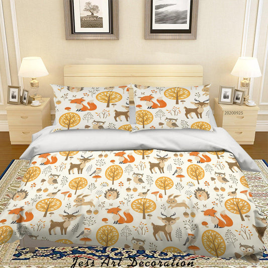 3D Cartoon Animal Bird Fox Tree Pattern Quilt Cover Set Bedding Set Duvet Cover Pillowcases WJ 6443