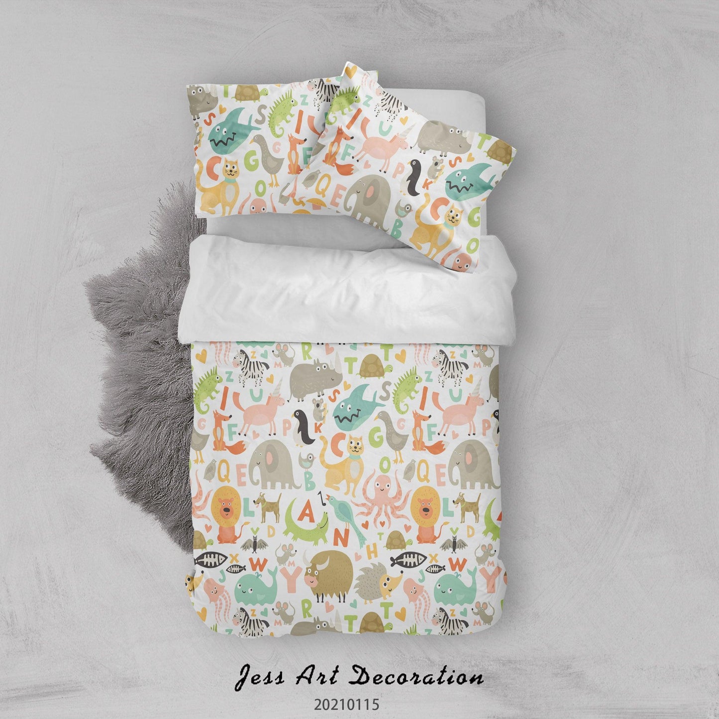 3D Cartoon Animal Elephant Octopus Quilt Cover Set Bedding Set Duvet Cover Pillowcases 38