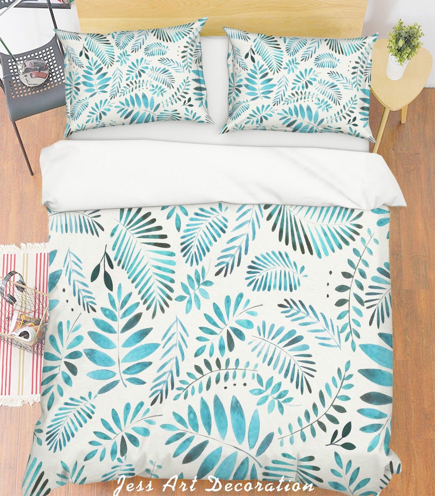 3D Blue Leaves Quilt Cover Set Bedding Set Pillowcases 229