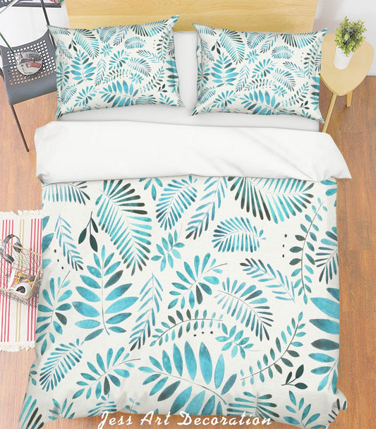 3D Blue Leaves Quilt Cover Set Bedding Set Pillowcases 229