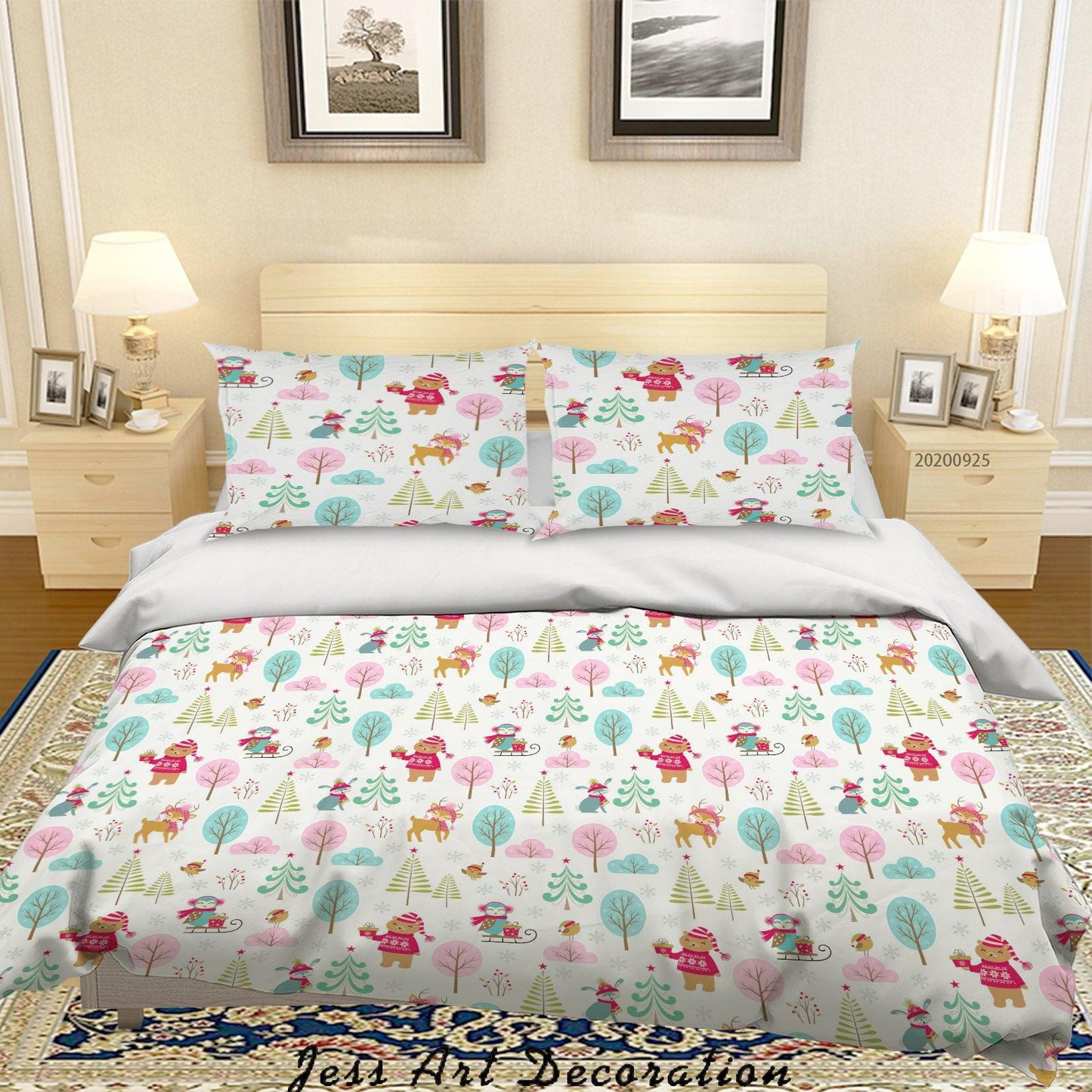 3D Cartoon Animal Bear Fox Tree Pattern Quilt Cover Set Bedding Set Duvet Cover Pillowcases WJ 6444