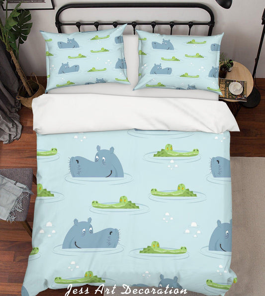 3D Cartoon Hippopotamus Crocodile Quilt Cover Set Bedding Set Pillowcases 166