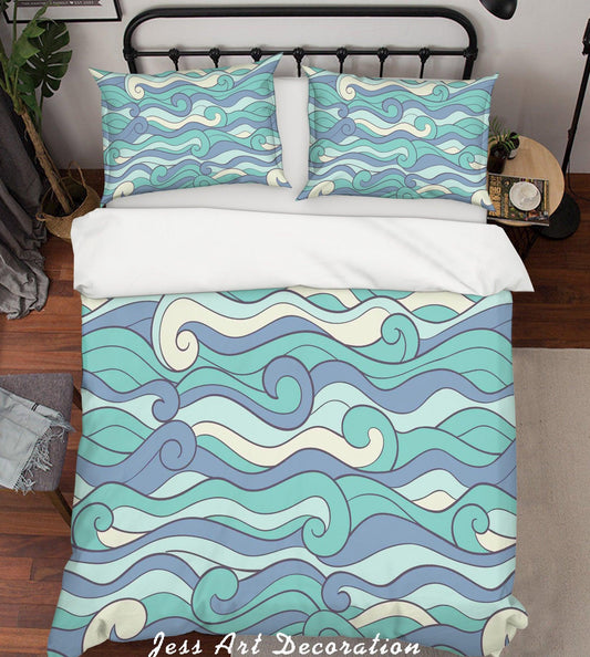 3D Abstract Sea Waves Quilt Cover Set Bedding Set Pillowcases  16