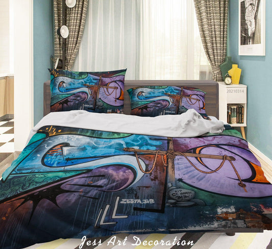 3D Abstract Colored Street Graffiti Quilt Cover Set Bedding Set Duvet Cover Pillowcases 195