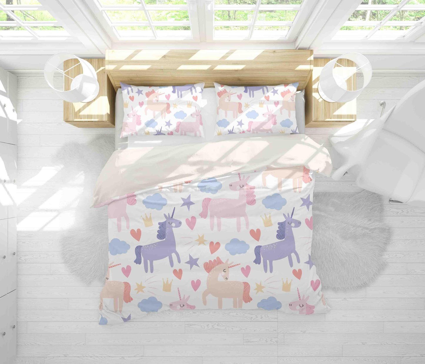 3D Cartoon Heart Cloud Unicorn Animal Quilt Cover Set Bedding Set Duvet Cover Pillowcases LXL