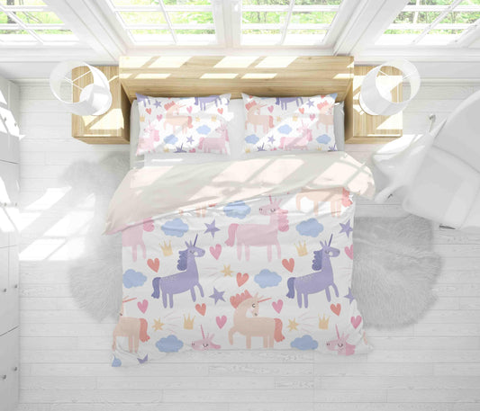 3D Cartoon Heart Cloud Unicorn Animal Quilt Cover Set Bedding Set Duvet Cover Pillowcases LXL