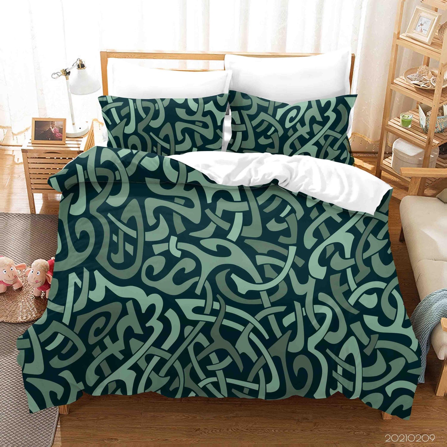 3D Abstract Green Geometry Quilt Cover Set Bedding Set Duvet Cover Pillowcases 293