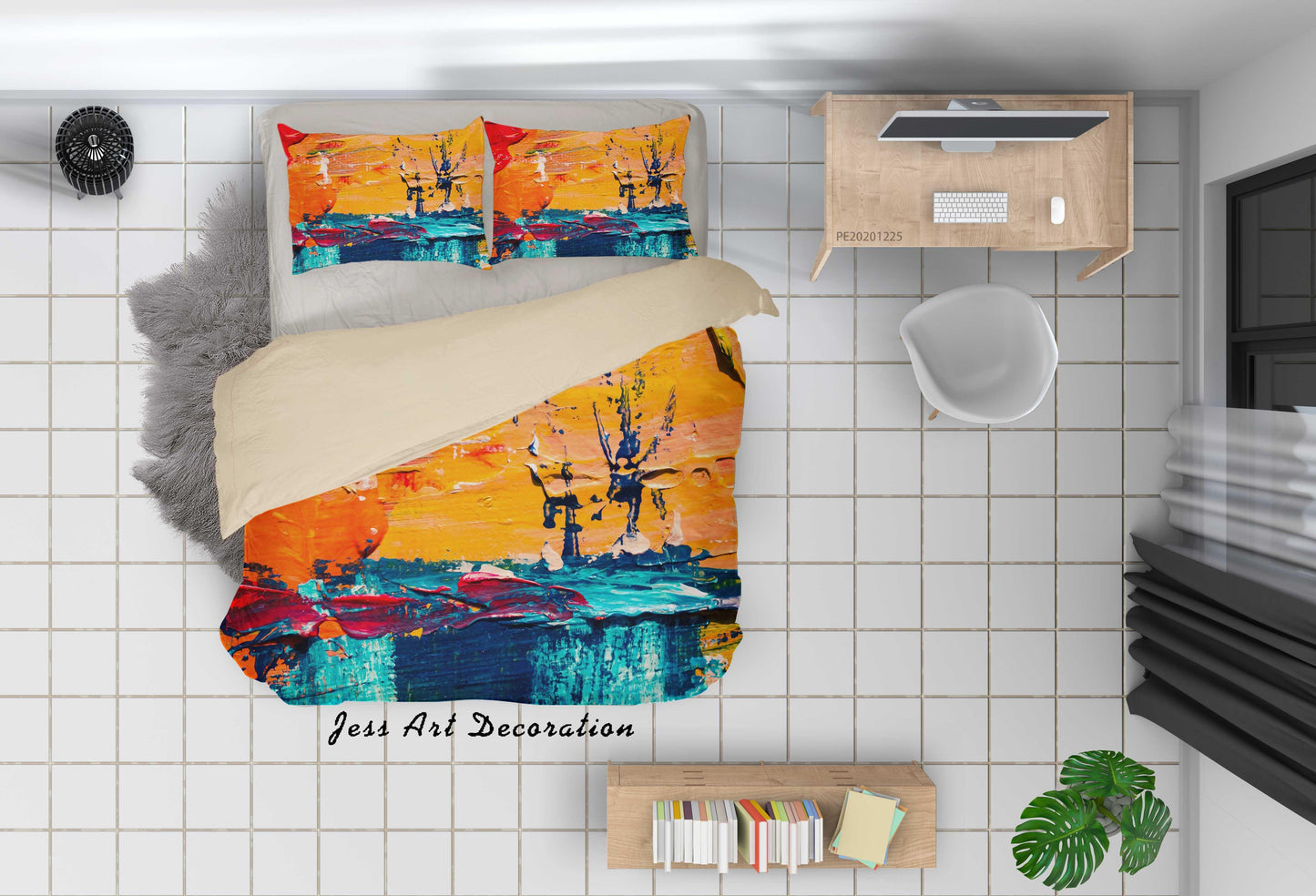 3D Abstract Orange Graffiti Quilt Cover Set Bedding Set Duvet Cover Pillowcases 46