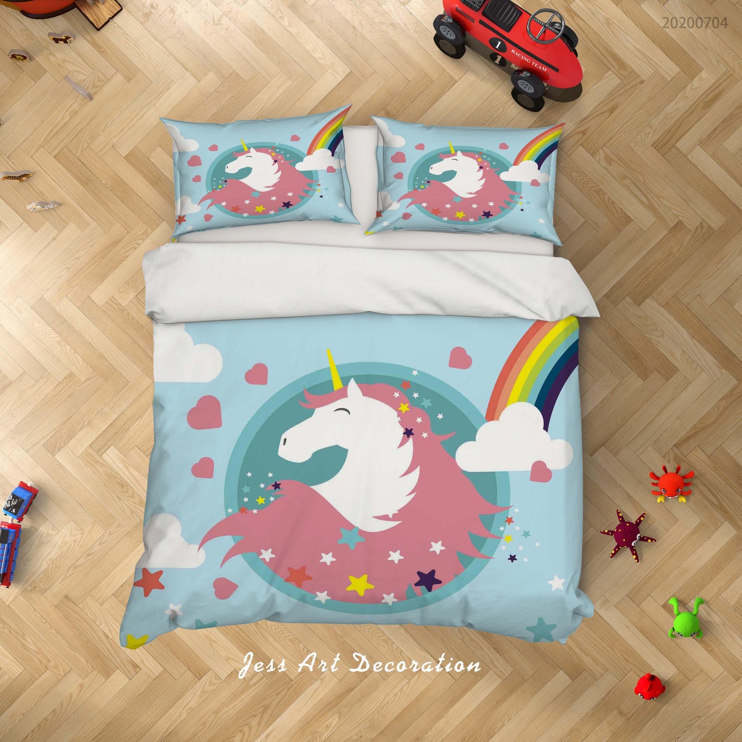 3D Blue Rainbow Unicorn Quilt Cover Set Bedding Set Duvet Cover Pillowcases SF51