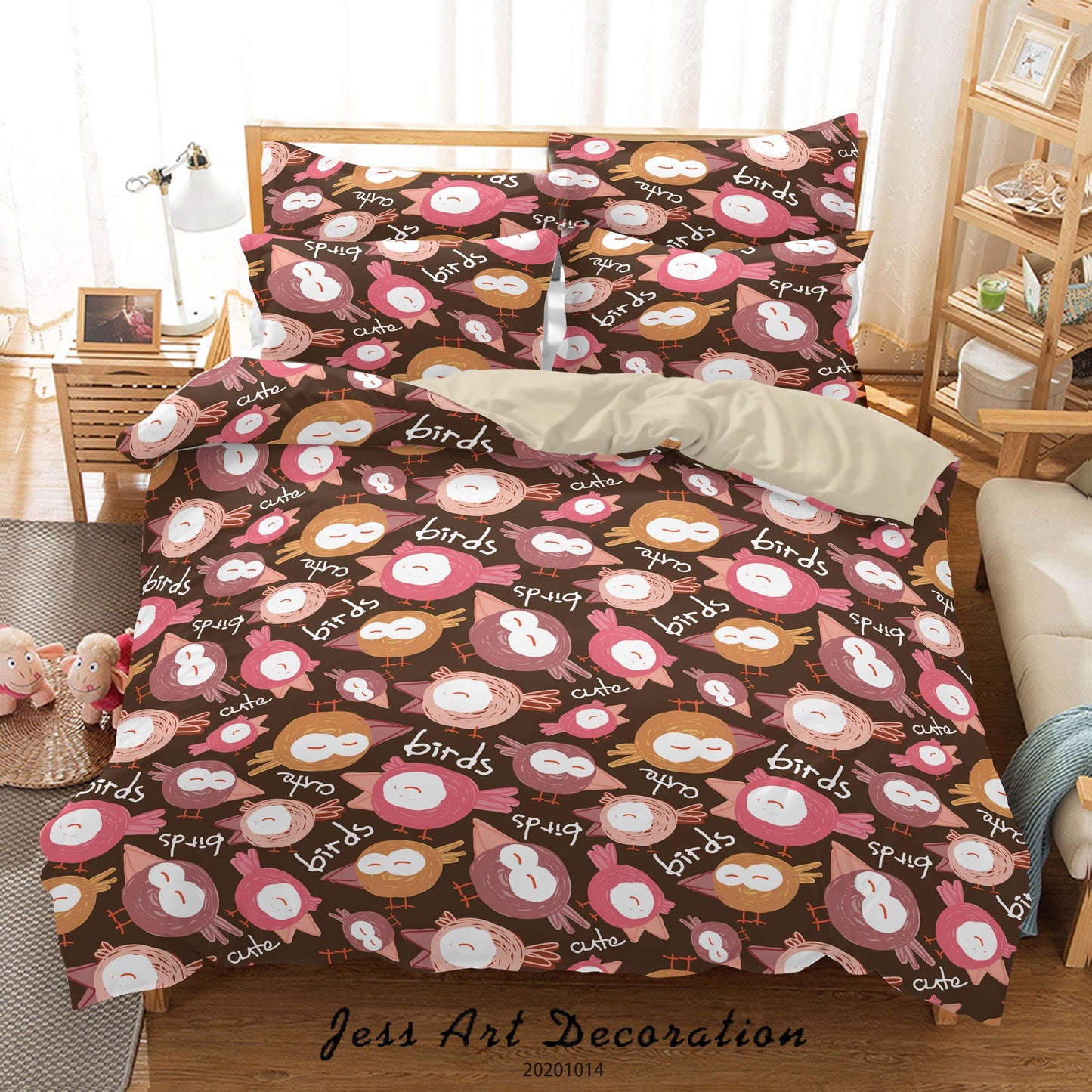 3D Cartoon Animal Birds Pattern Quilt Cover Set Bedding Set Duvet Cover Pillowcases WJ 9698