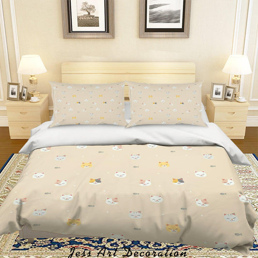 3D Cartoon Cats Fish Quilt Cover Set Bedding Set Pillowcases 106