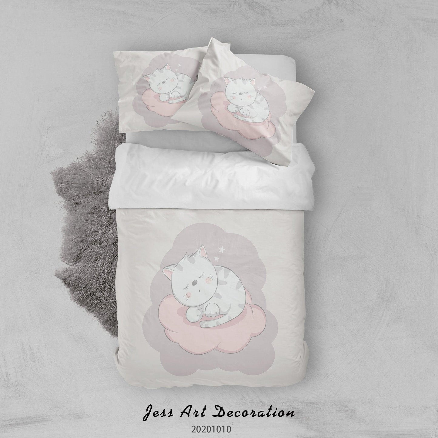 3D Cartoon Cute Animal Sleeping Cat Star Quilt Cover Set Bedding Set Duvet Cover Pillowcases WJ 9508