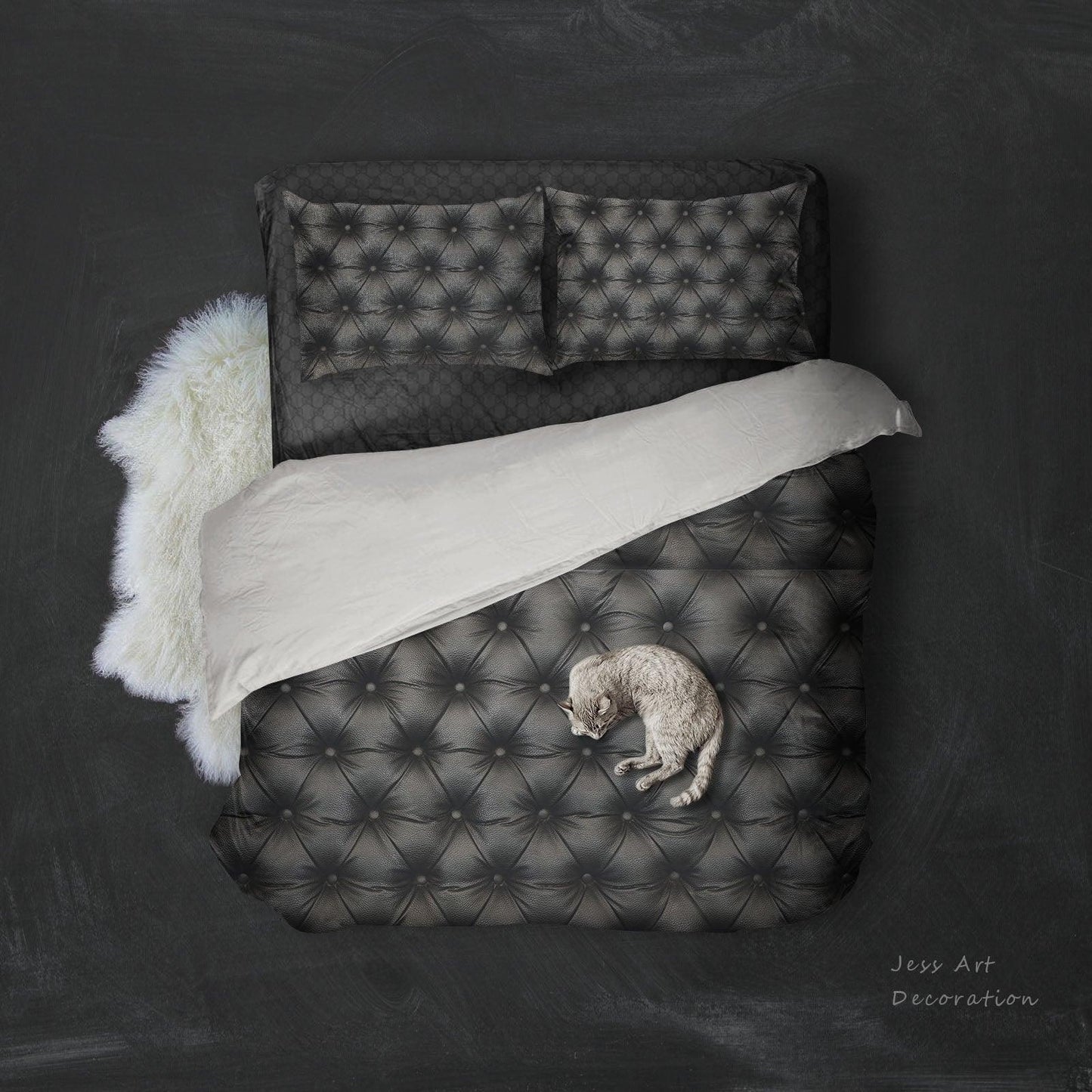 3D Black Leather Effect Quilt Cover Set Bedding Set Pillowcases 69