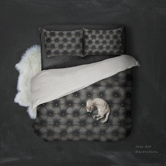 3D Black Leather Effect Quilt Cover Set Bedding Set Pillowcases 69