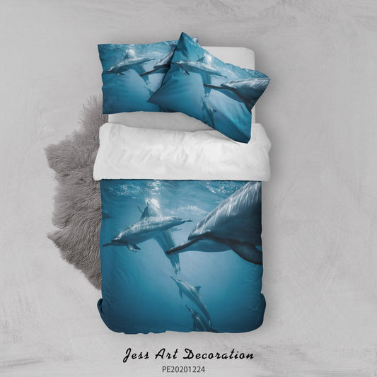 3D Blue Sea Shark Quilt Cover Set Bedding Set Duvet Cover Pillowcases 120 LQH