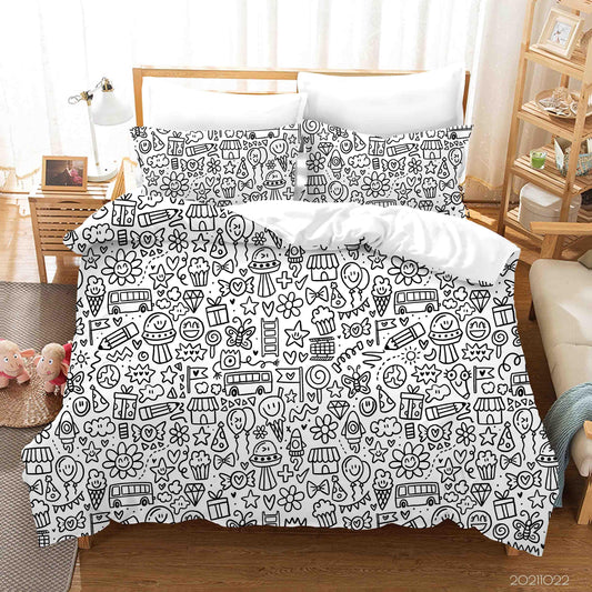 3D Cartoon Illustration Graffiti Quilt Cover Set Bedding Set Duvet Cover Pillowcases 50