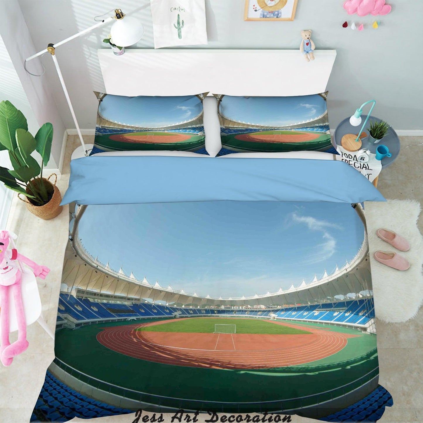 3D Blue Sky Green Football Field  Quilt Cover Set Bedding Set Pillowcases  99