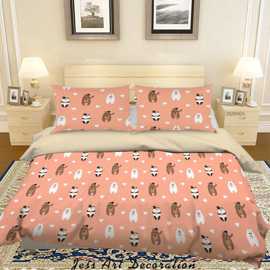 3D Cartoon Animal Bear Panda Pattern Quilt Cover Set Bedding Set Duvet Cover Pillowcases WJ 6513