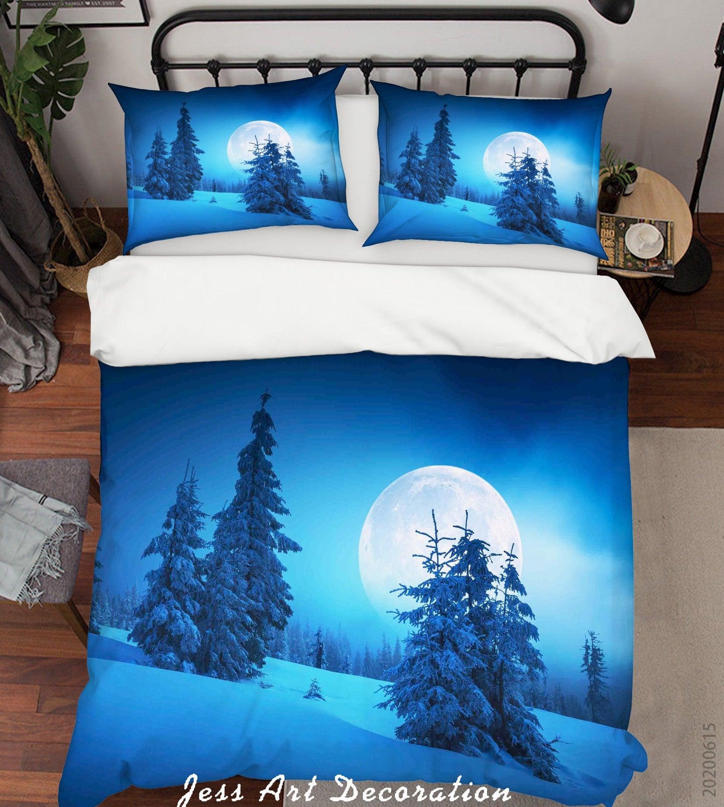 3D Blue Moon Pine Forest Snow Winter Quilt Cover Set Bedding Set Duvet Cover Pillowcases SF112