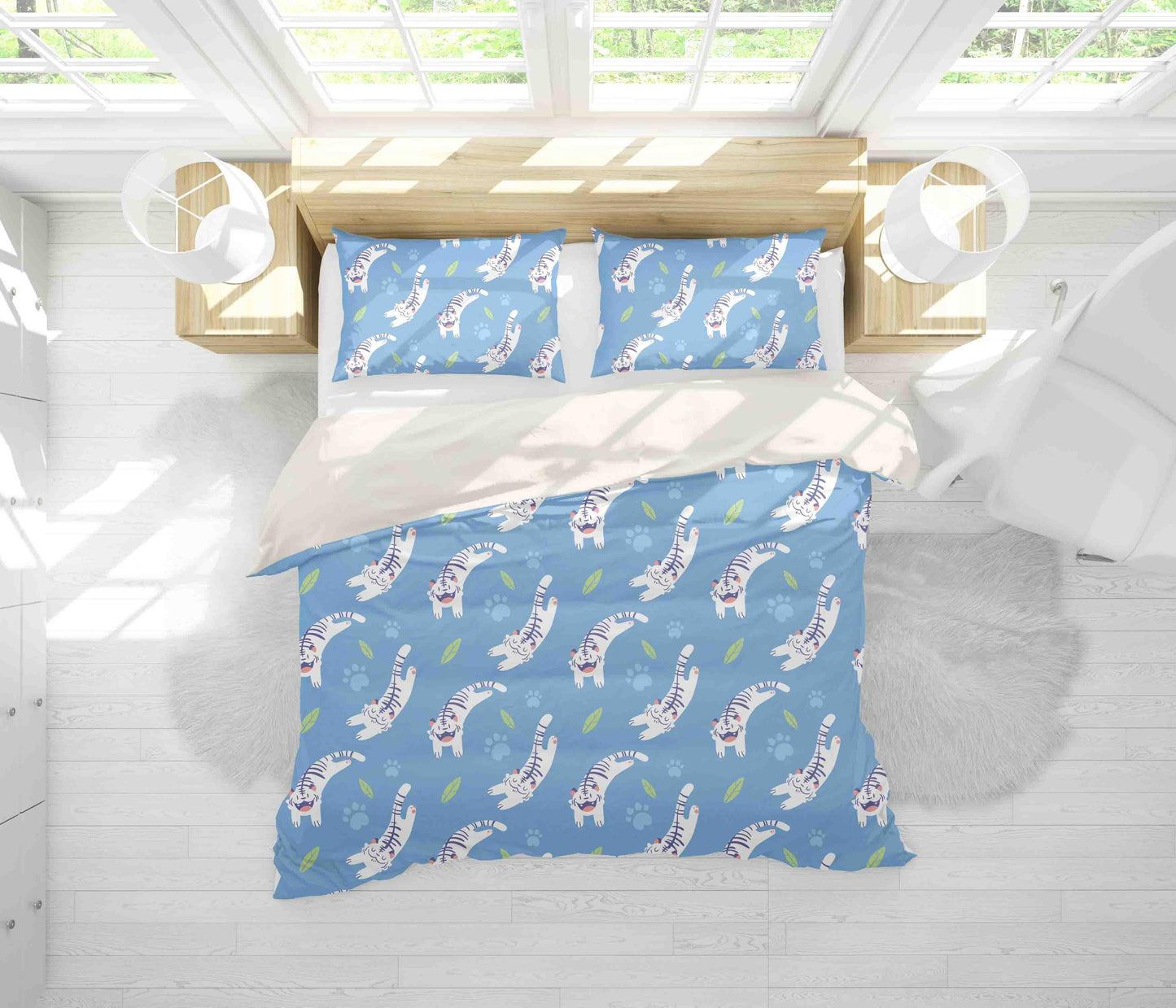 3D Blue Cat Kitty Quilt Cover Set Bedding Set Pillowcases 80