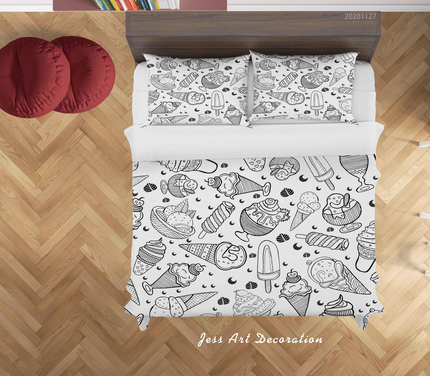 3D Cartoon Hand Drawn Ice Cream Pattern Quilt Cover Set Bedding Set Duvet Cover Pillowcases LXL