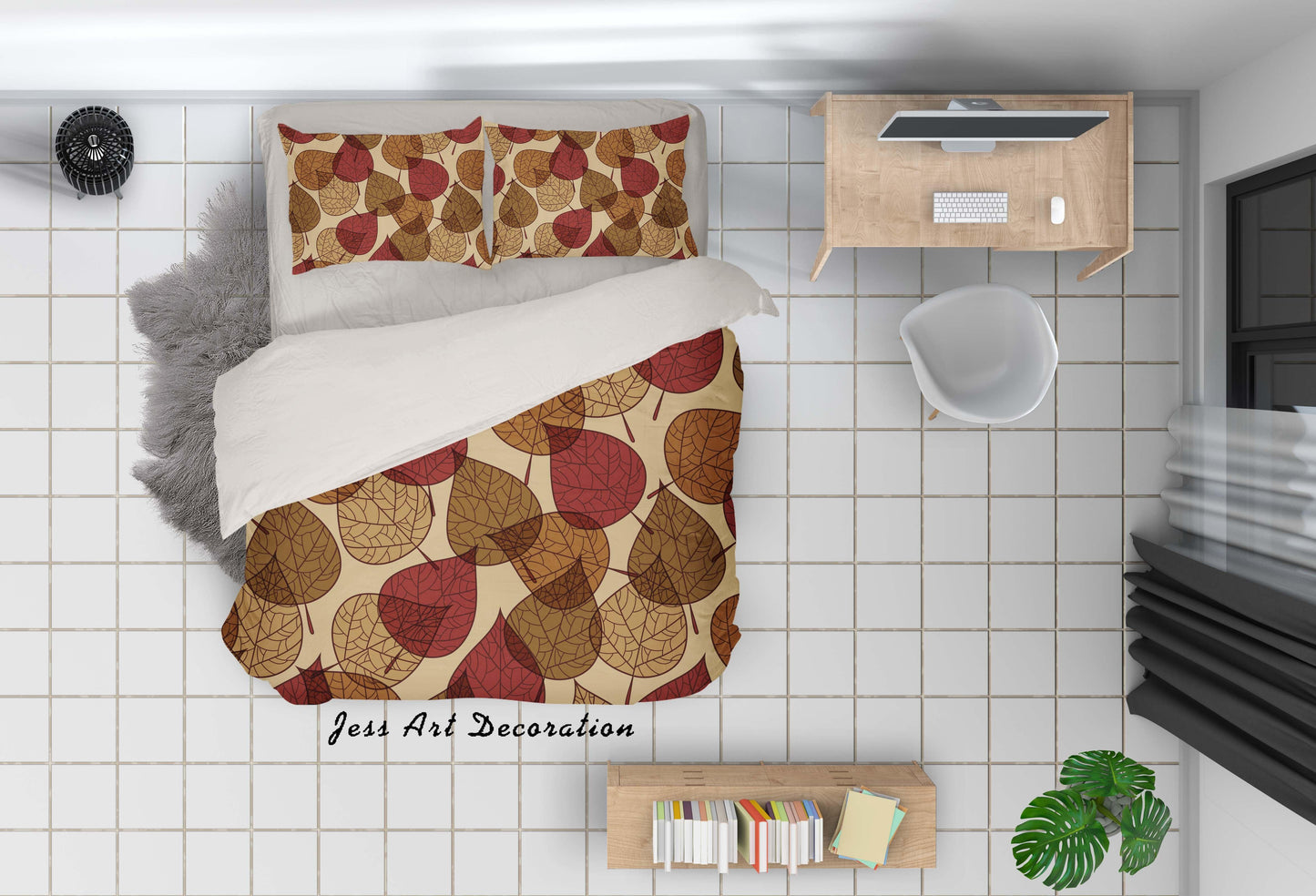 3D Brown Leaves Quilt Cover Set Bedding Set Pillowcases 6