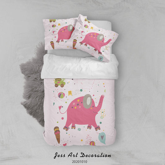 3D Cartoon Cute Animal Elephant Ice Cream Quilt Cover Set Bedding Set Duvet Cover Pillowcases WJ 9562