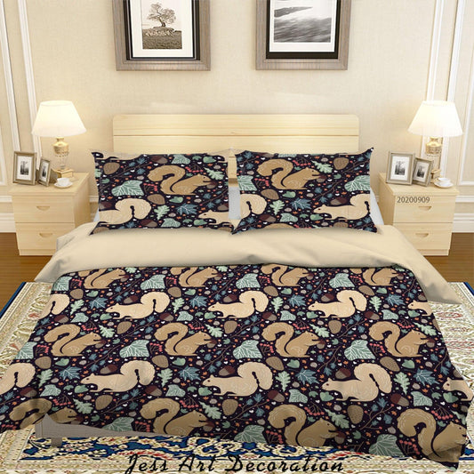 3D Animal Squirrel Pattern Quilt Cover Set Bedding Set Duvet Cover Pillowcases WJ 6097