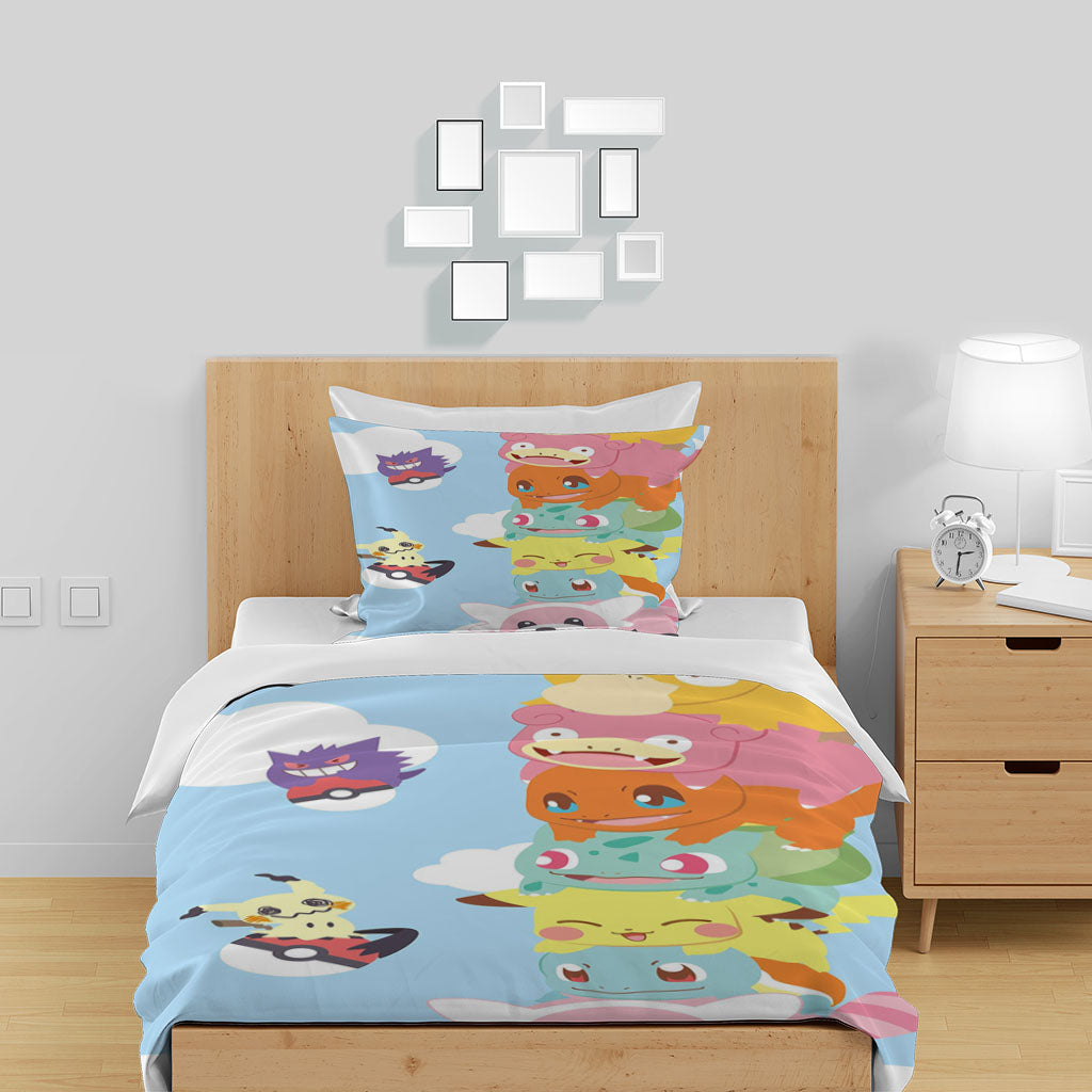 3D Cartoon Pikachu Rabbit Cloud Monster Quilt Cover Set Bedding Set Duvet Cover Pillowcase 1376
