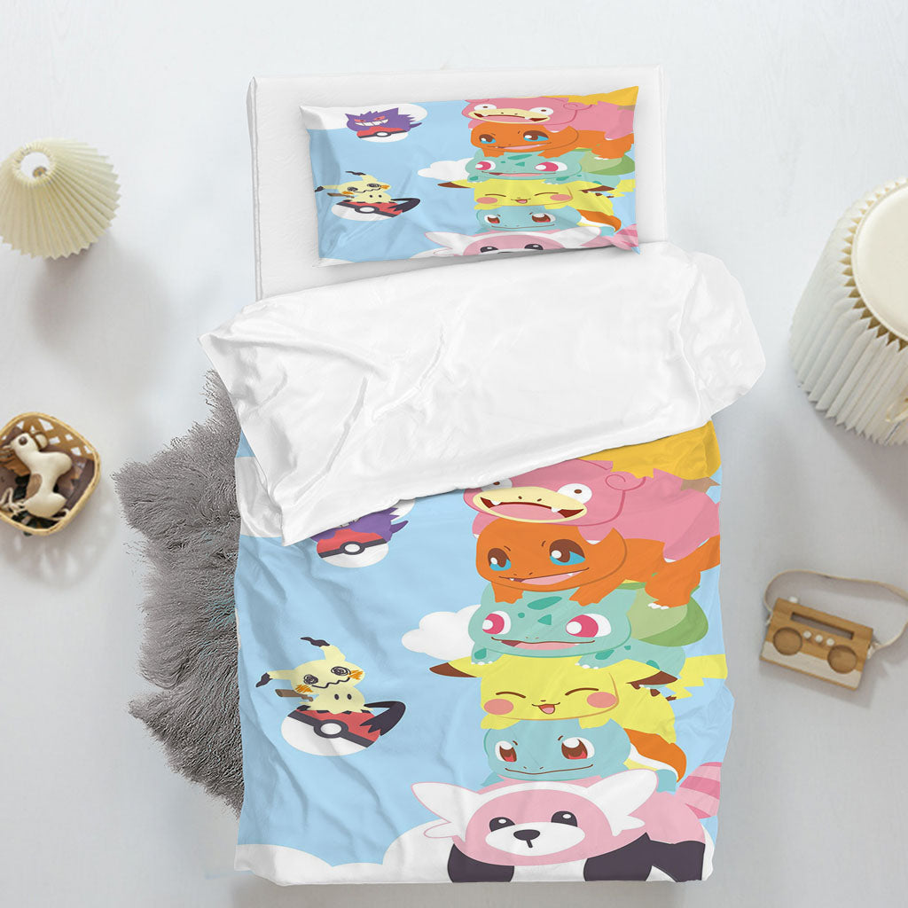 3D Cartoon Pikachu Rabbit Cloud Monster Quilt Cover Set Bedding Set Duvet Cover Pillowcase 1376