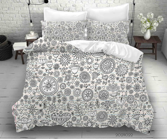 3D Abstract Grey Floral Graffiti Quilt Cover Set Bedding Set Duvet Cover Pillowcases 72