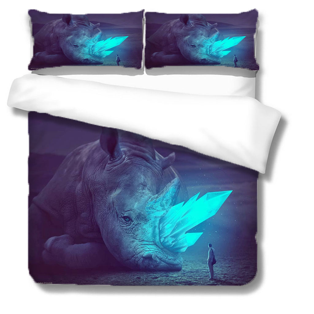 3D Animal Rhinoceros Person Blue Quilt Cover Set Bedding Set Duvet Cover Pillowcases 1129