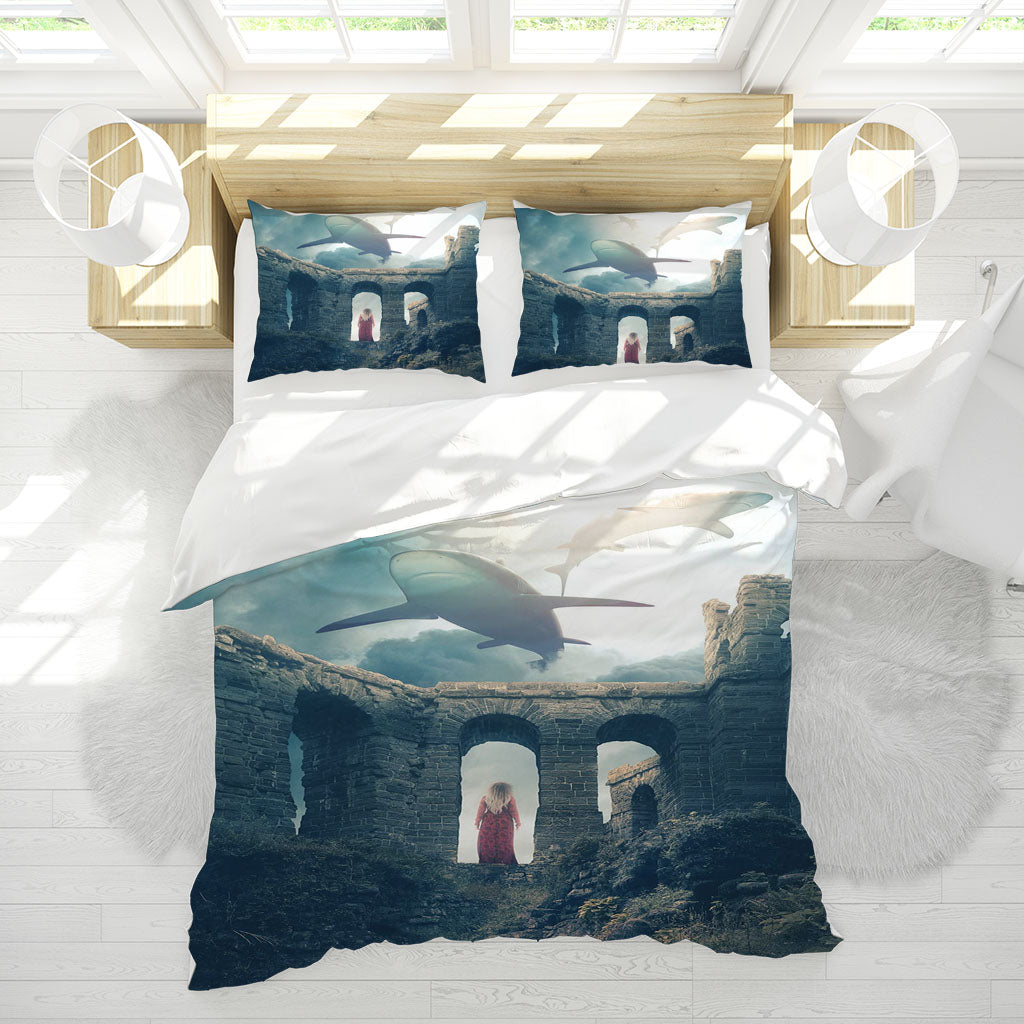 3D Architecture Mountain Whale Cloud Quilt Cover Set Bedding Set Duvet Cover Pillowcases 1226