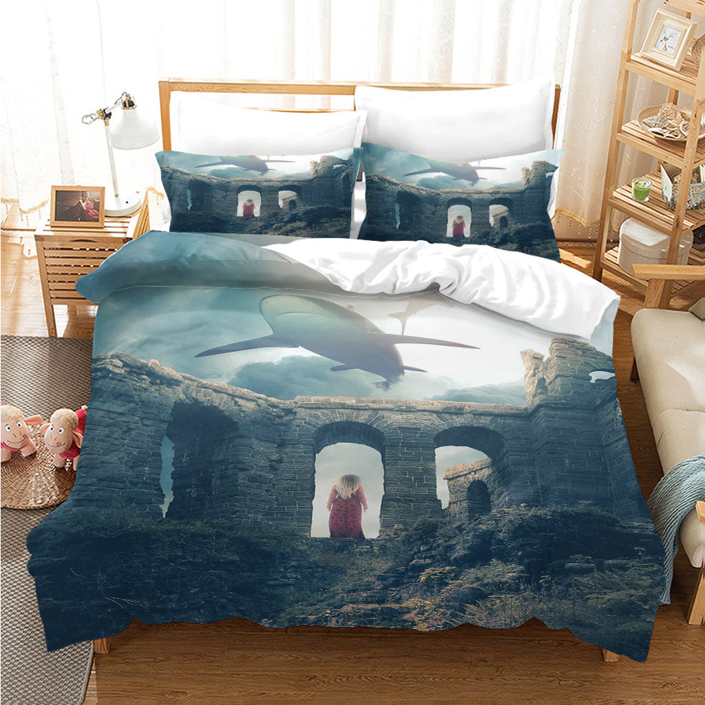 3D Architecture Mountain Whale Cloud Quilt Cover Set Bedding Set Duvet Cover Pillowcases 1226