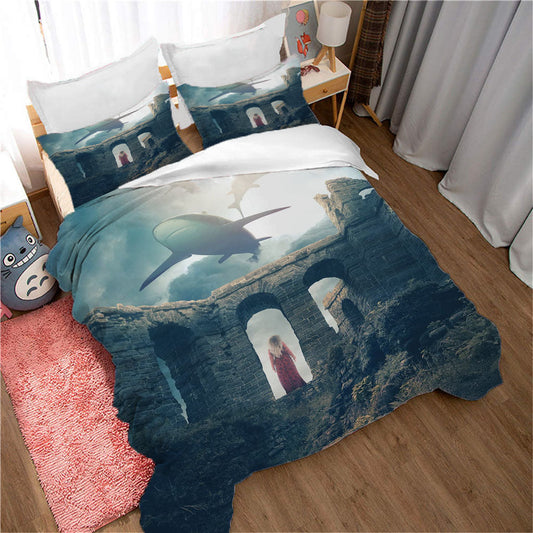 3D Architecture Mountain Whale Cloud Quilt Cover Set Bedding Set Duvet Cover Pillowcases 1226