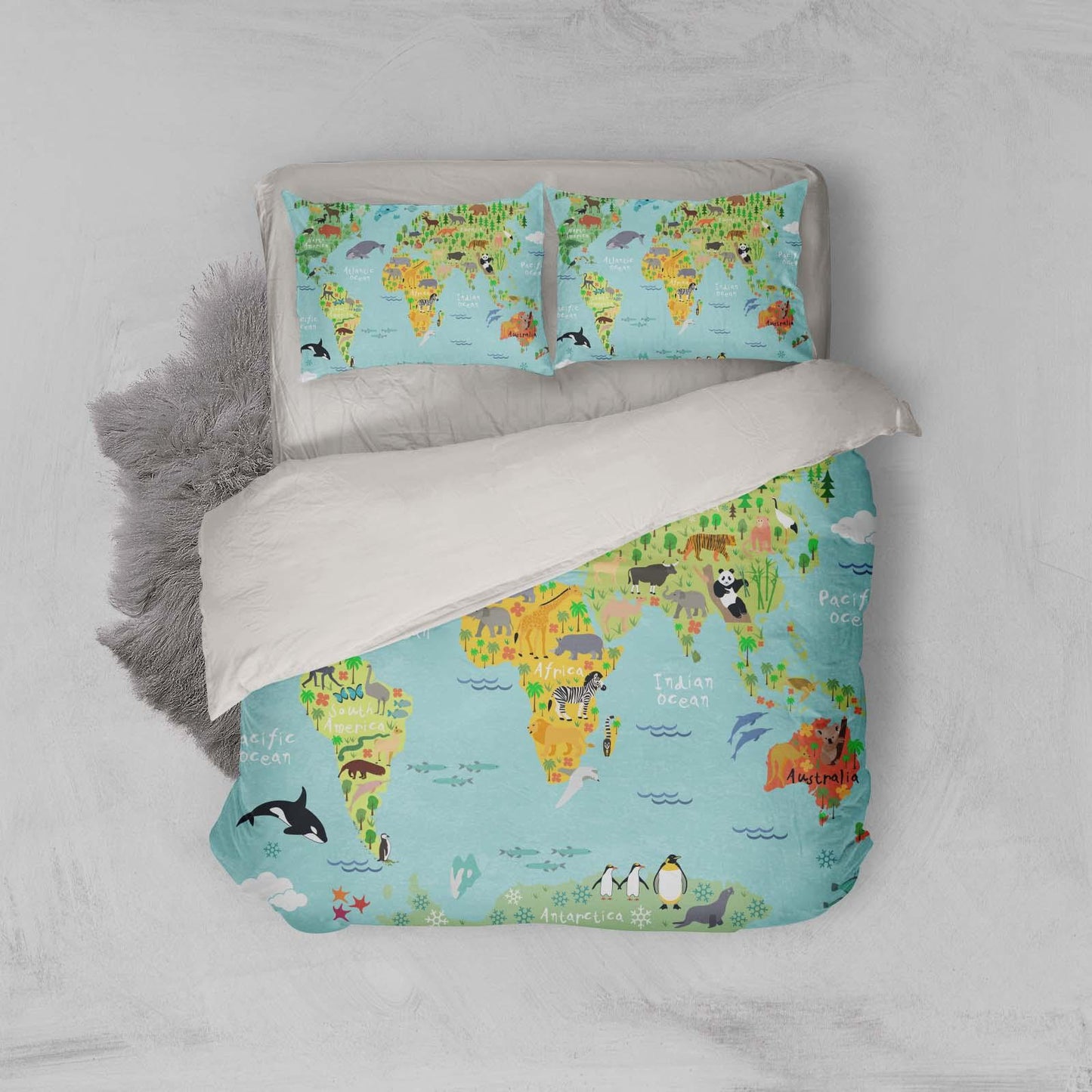 3D Blue World Map Quilt Cover Set Bedding Set Pillowcases 20