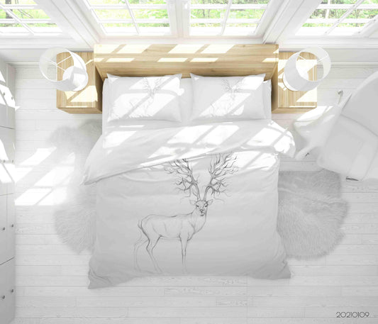 3D Cartoon Animal Elk White Quilt Cover Set Bedding Set Duvet Cover Pillowcases 70 LQH