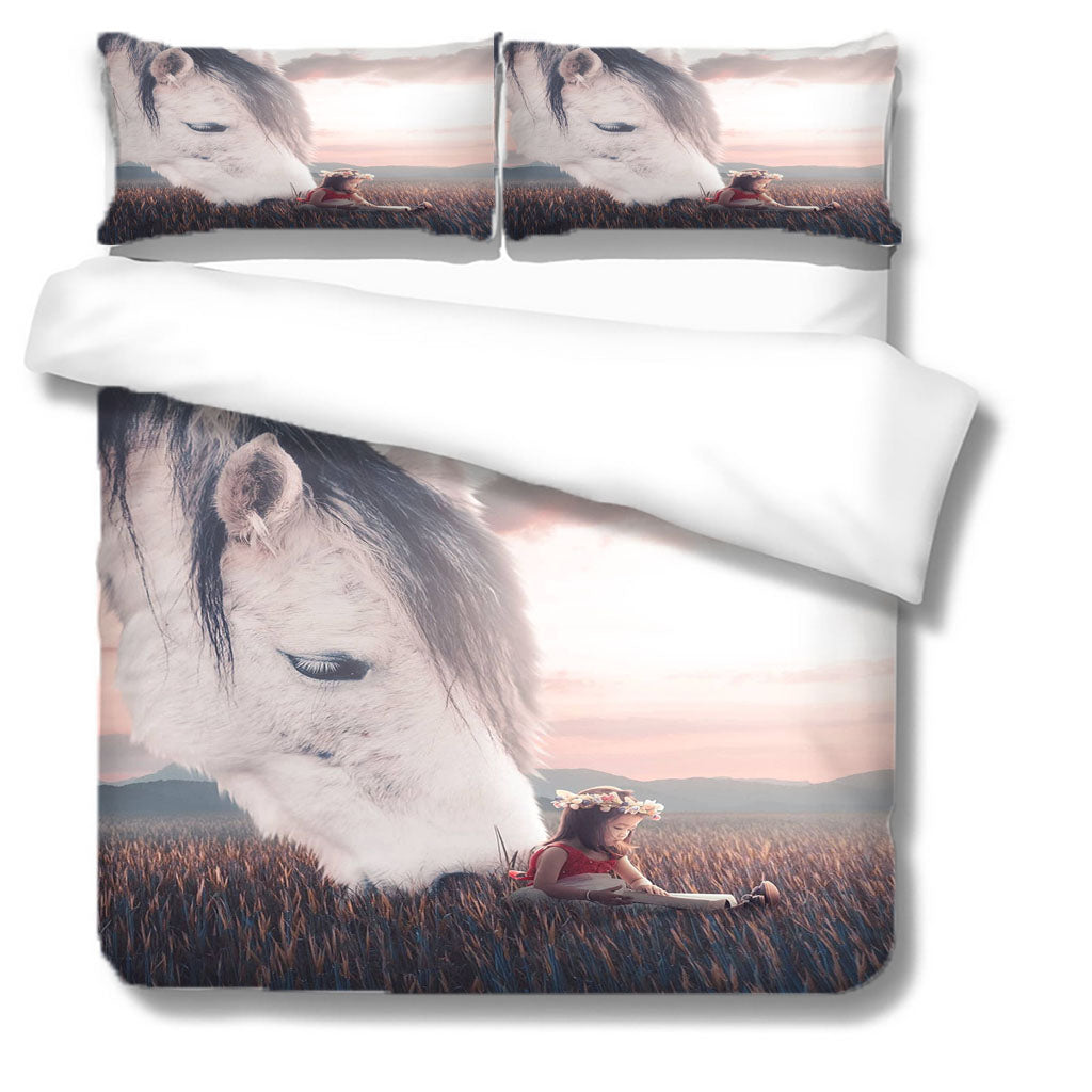 3D Animal Horse Grassland Girl Quilt Cover Set Bedding Set Duvet Cover Pillowcases 1233
