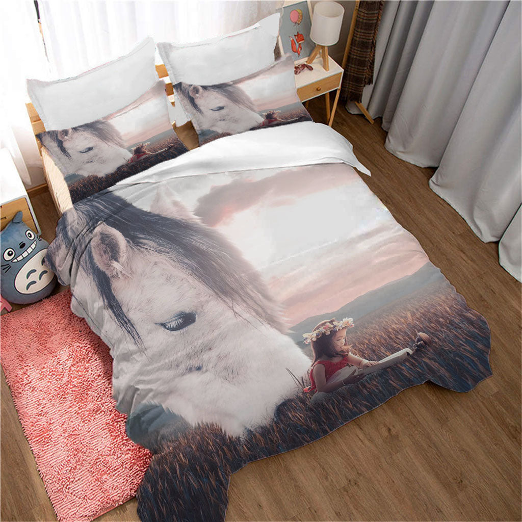 3D Animal Horse Grassland Girl Quilt Cover Set Bedding Set Duvet Cover Pillowcases 1233